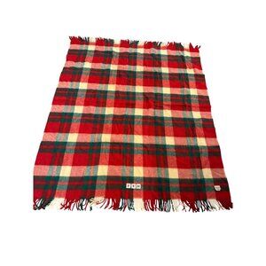 L.L. Bean Wool Throw Blanket Plaid Fringe Uruguay Rustic Farmhouse Wherlchair